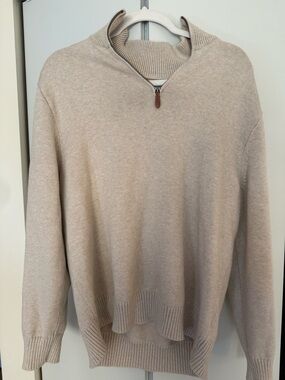 Men's Half-Zip Pullover Sweater in Light Beige